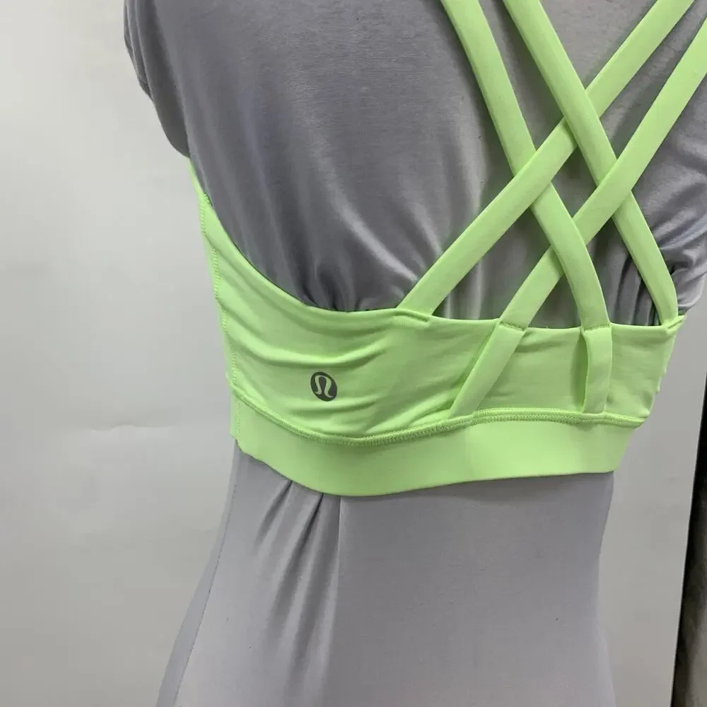 Lululemon Sports Bra Women 8 Acid Lime Longline Strappy Crossback Padded Support